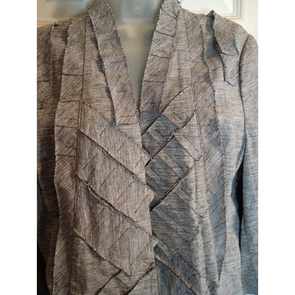 Chicos Open Cardigan Jacket Gray Raw Edges Sz 2 L Office Career Linen Blend